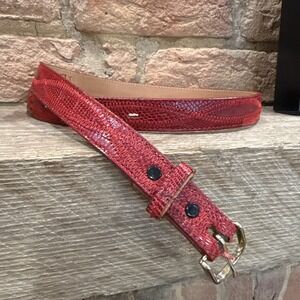 VTG Justin Exotic Leather Red LIZARD Belt Black Patchwork Size 30 USA Western